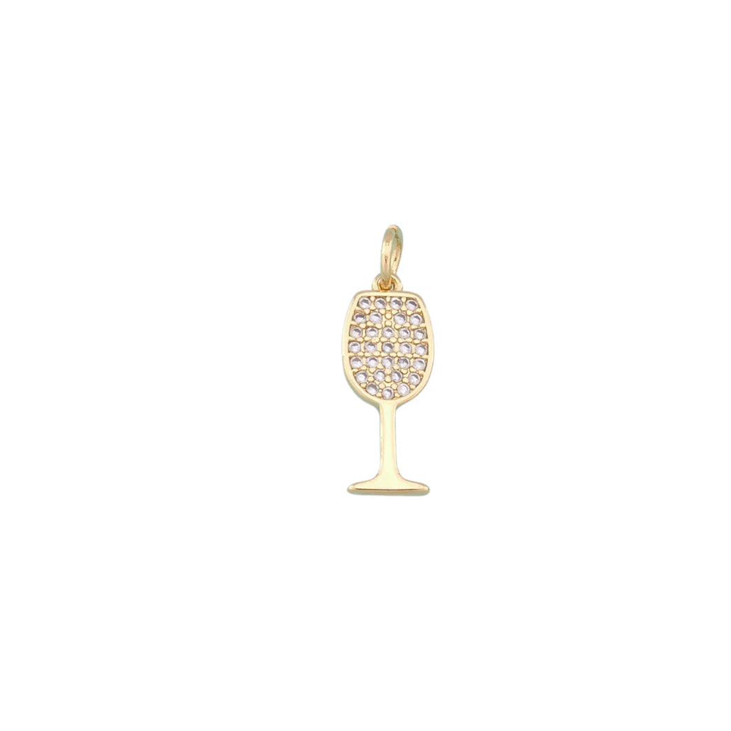 Pave Wine Glass Charm Bar - Gold