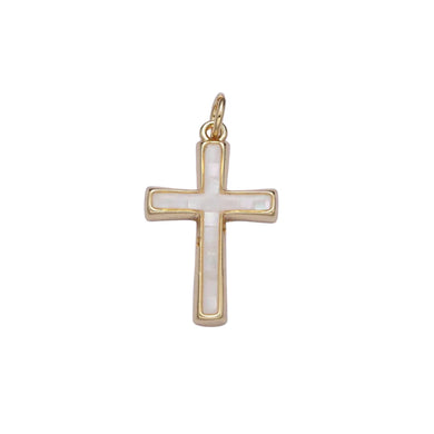 White Pearl Cross Charm Bar - Gold/Pearl