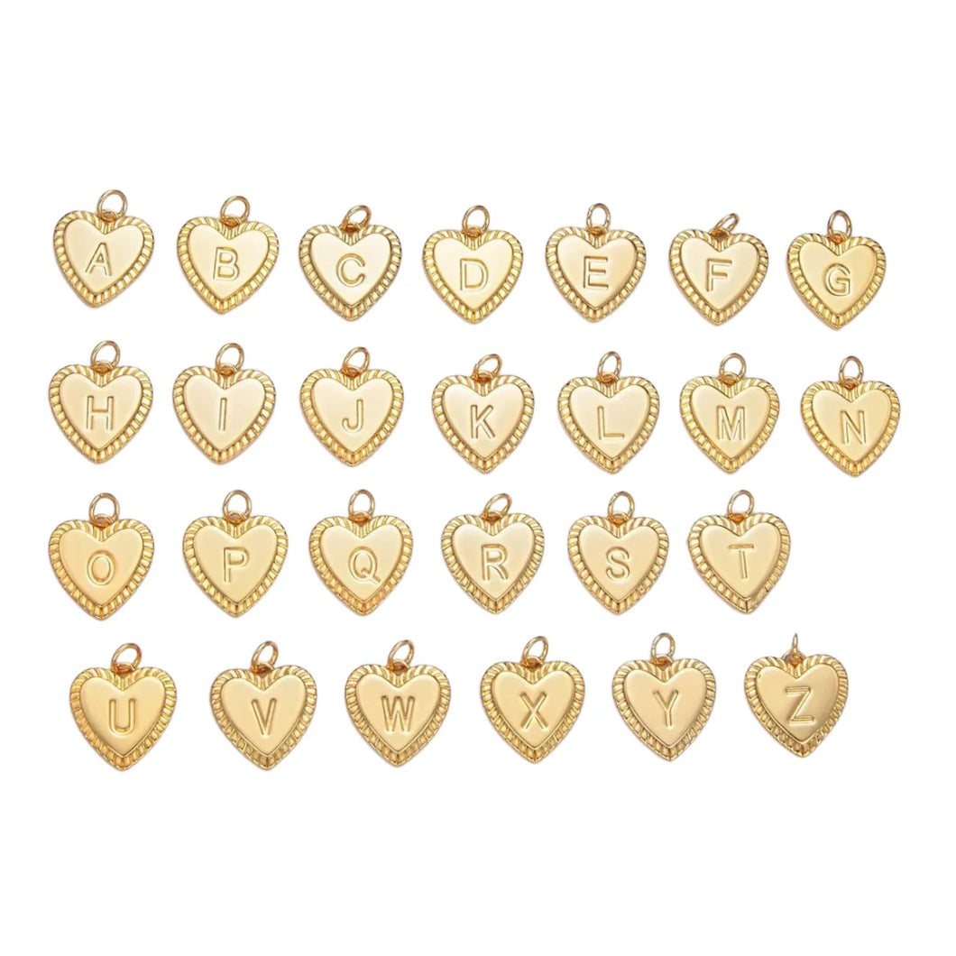 Heart Letter / Initial Charm Bar - Gold