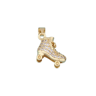 Pave Roller Blade Charm Bar - Gold