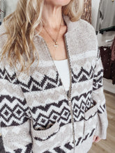 Alpine Lodge Geometric Fair Isle Collared Zip-Up Knit Cardigan - Taupe