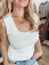 Contour Butter Knit Double Layer U-Neck Sleeveless Top - White