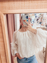 Noelle Dreamy Textured & Embroidered Woven Blouse with Ruffle Detail & Bubble Hem - Off White