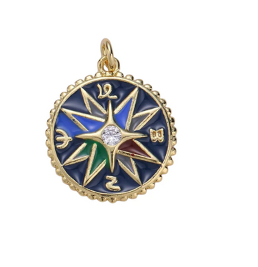 Navy Enamel Compass Charm Bar