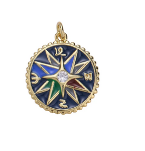 Navy Enamel Compass Charm Bar