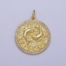 24K Gold Filled Zodiac Sign Birth Star Hammered Round Micro Paved CZ Charm Bar