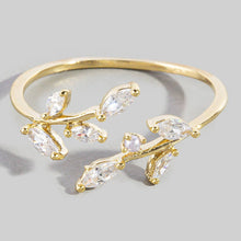 Gold Dipped Floral Spray Cz Open Ring: Gold