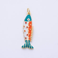 18K Gold Filled 30.5mm Multicolor CZ Enamel Fish Sardine Charm Bar