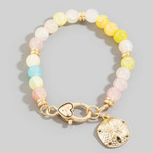 Sand Dollar Charm And Heart Clasp Glass Beaded Bracelet