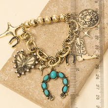 Turquoise Studded Western Charm Chain Bracelet - Silver