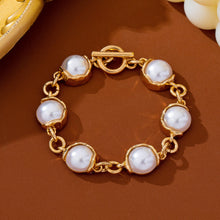 Bezel-Set Pearl Gold Toggle Bracelet
