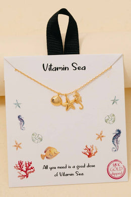 Gold Dipped Sea Life Charms Chain Necklace - Gold