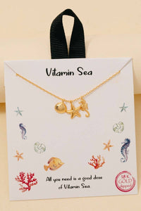 Gold Dipped Sea Life Charms Chain Necklace - Gold