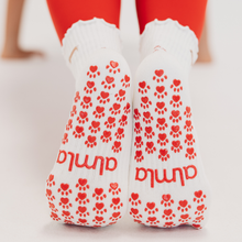 Dachshund Embroidered Pilates Socks Red Paw Grips