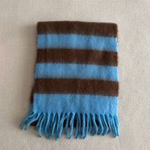 Blue-Brown Stripe Scarf - Thick Winter Wrap