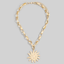Weathered Metallic Sun Pendant Chain Necklace - Gold