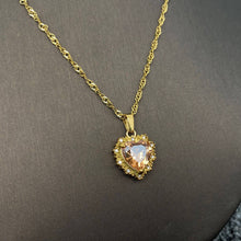 Sparkling Heart Zircon Charm 18K Gold Plated Necklace - Champagne
