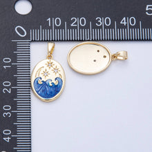 18K Gold Filled 20mm Clear CZ Celestial Crescent Moon Star Sea Ocean Oval Pendant Charm Bar