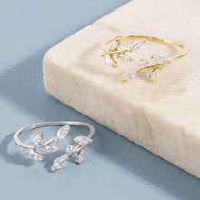 Gold Dipped Floral Spray Cz Open Ring: Silver