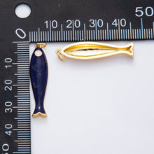 18K Gold Filled 38mm Blue, Champagne Enamel Fish Sardine Charm | AF1309: Dark Blue