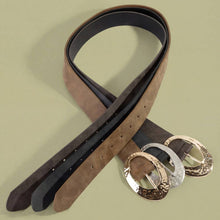 Hammered Oval Buckle Vegan Leather Belt - Black with Silver Buckle