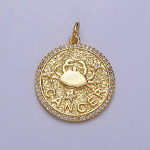 24K Gold Filled Zodiac Sign Birth Star Hammered Round Micro Paved CZ Charm Bar