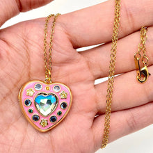 Enamel Pink Heart-shaped Locket Pendant Necklace