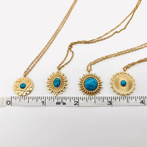 Inlaid Turquoise 18k Gold Plated Stainless Steel Necklace