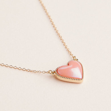 Heart Shaped Enamel Pendant Necklaces in Gold Chain Jewelry - Peach