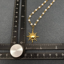 18K Gold Plated SS Sun Charm Pearl Chain Necklace