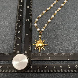 18K Gold Plated SS Sun Charm Pearl Chain Necklace