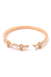 Gold Dipped Delicate Floral Rhinestone Fashion Ring - Gold