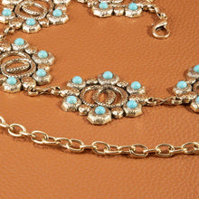 Turquoise Floral Concho Chain Belt - Silver
