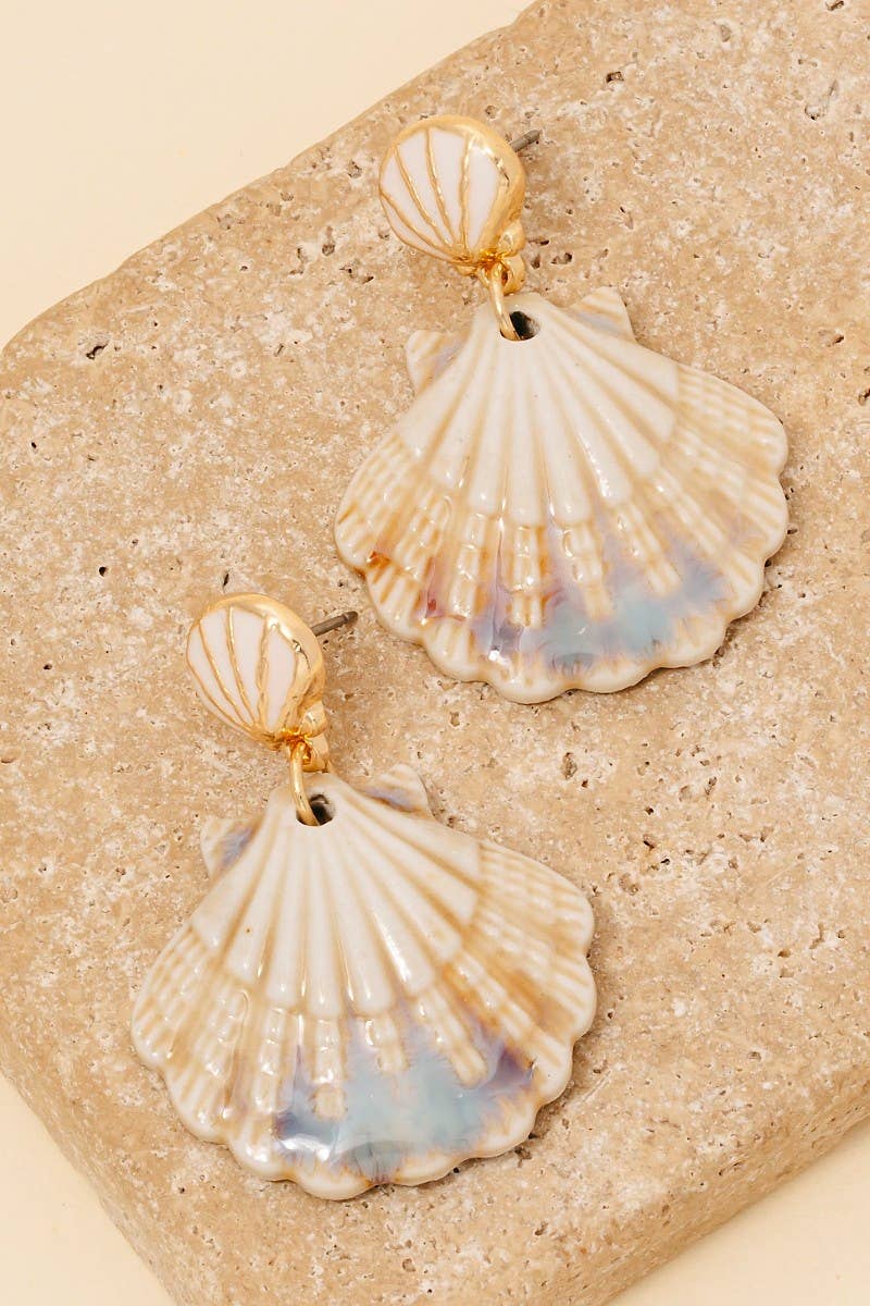 Double Clam Shell Dangle Earrings