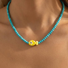 Ceramic Fish Pendant Ball Beaded Necklace - White