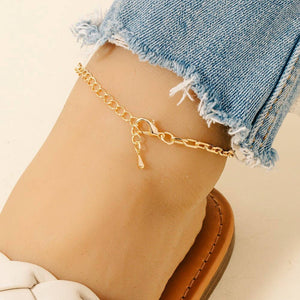 Rectangle Chain Link Anklet - Silver
