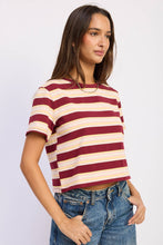 Fairway Stripe Boyfriend Tee - Wine Multi