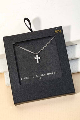 Secret Box Cz Mini Cross Charm Necklace - Silver