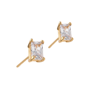 Gold Plated Cubic Zirconia Rectangle Large Studs