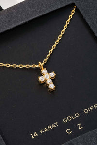 Secret Box Cz Mini Cross Charm Necklace - Gold