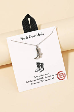 Gold Dipped Western Cowboy Boots Pendant Necklace - Silver