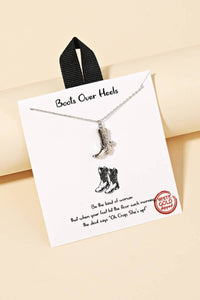 Gold Dipped Western Cowboy Boots Pendant Necklace - Silver