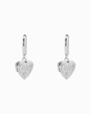 Intricate Western Detail Heart Locket Drop Earrings - Silver