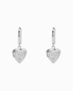 Intricate Western Detail Heart Locket Drop Earrings - Silver