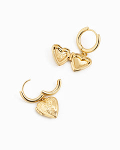 Intricate Western Detail Heart Locket Drop Earrings - Gold