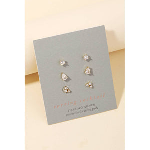 Sterling Silver Mismatched Stud Earrings Set - Silver