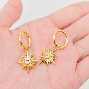 18K Gold Plated Stainless Steel Star Pendant Huggie Earrings