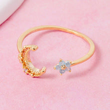 Gold Dipped Cz Moon And Star Open Band Ring - Gold
