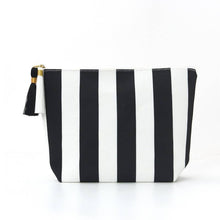 Striped Tassel Makeup Pouch - Pink/Ivory
