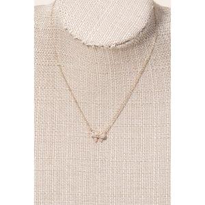 Pave Bow Ribbon Charm Necklace - Silver